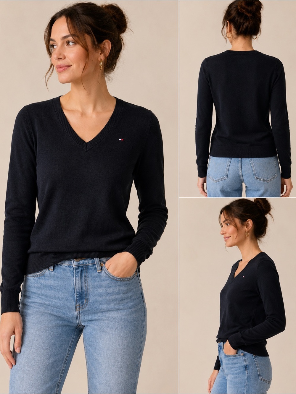 Tommy Hilfiger Women's Black V‑Neck Sweater